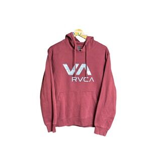 RVCA VA Logo Hoodie Maroon Pullover Hooded Sweatshirt Mens Medium
